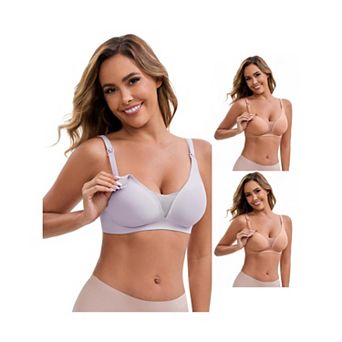 3 Packs Women's Adjustable Buckled Straps Postpartum Nursing Bra V-Neck Mesh Splicing Wireless Bras