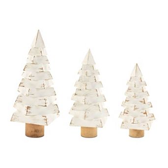 Wood Pine Tree Decor Set of 3, Christmas Mantel Entryway Table Decor