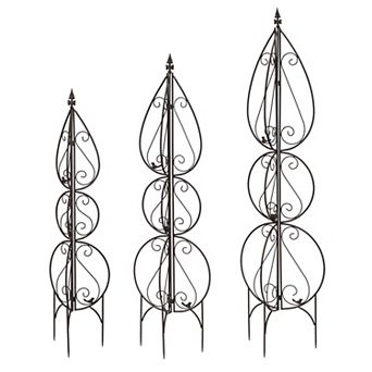 Set of 3 Metal Garden Trellis for Climbing Plants Decorative Swirl Design Outdoor Plant Support