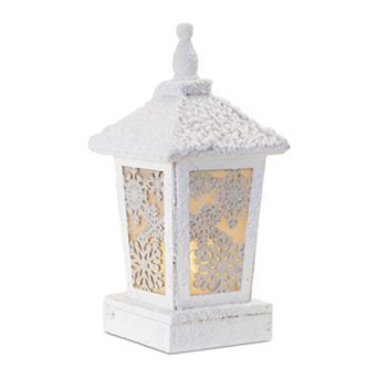 Wooden LED Lantern with Snowy Flocked Finish for Indoor Holiday Display Styling