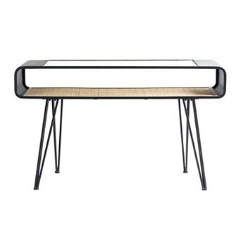 Glass Top Console Table with Metal Frame and Lower Shelf Entryway Table for Living Room