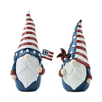 2 pc Americana Gnome Tabletop Decor with Flag and Spinner Accents for Mantel, Console, Table Display