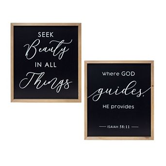 2 pc Inspirational Wall Art Framed Quote Plaques with Script Lettering Wall Decor for Living Room