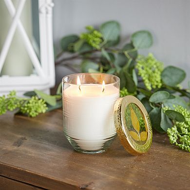 Dual Wick Glass Candle with Etched Container for Coffee Table and Console Styling