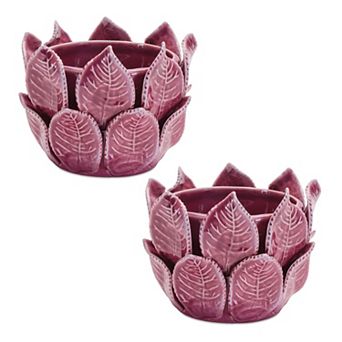 Two-Piece Stoneware Bud Vase Set with Leaf Details for Indoor Floral or Succulent Display