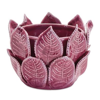 Two-Piece Stoneware Bud Vase Set with Leaf Details for Indoor Floral or Succulent Display