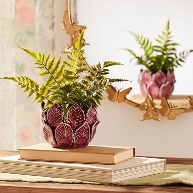 Two-Piece Stoneware Bud Vase Set with Leaf Details for Indoor Floral or Succulent Display