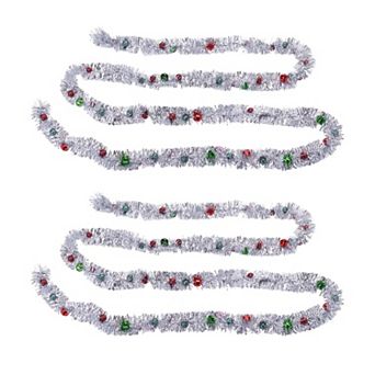 Tinsel Garland Set of 2, Sleigh Bells Glitter Ornaments Holiday Decor