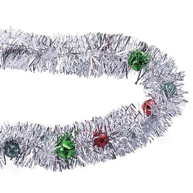 Tinsel Garland Set of 2, Sleigh Bells Glitter Ornaments Holiday Decor