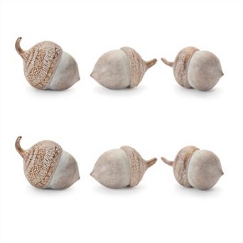Set of 6 Etched Acorn Decorative Pieces for Fall Tabletop Styling and Bowl Filler Decor