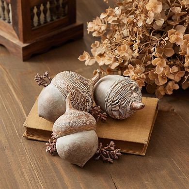 Set of 6 Etched Acorn Decorative Pieces for Fall Tabletop Styling and Bowl Filler Decor