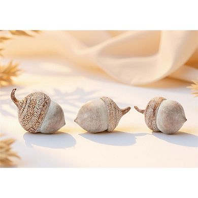 Set of 6 Etched Acorn Decorative Pieces for Fall Tabletop Styling and Bowl Filler Decor