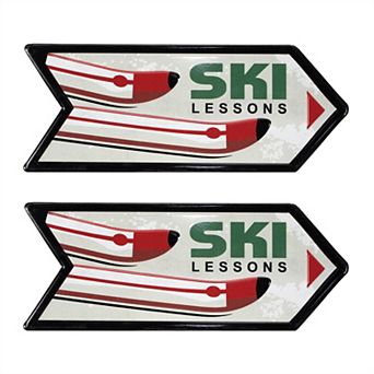 2 pc Ski Themed Metal Wall Decor Ski Lessons Arrow Signs Winter Cabin Style Wall Art Home Interior