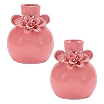 Decorative Stoneware Vases Set of 2 with Shiny Finish for Small Flowers or Greenery