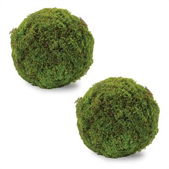 Set of 2 Faux Moss Orb Decor Pieces for Bowl Filler Tabletop and Shelf Styling