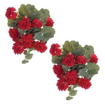 Set of 2 Floral Bush Stems Geranium Style Artificial Flowers for Vases Wreaths and Mantel Decor