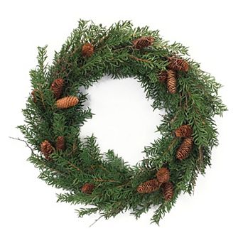Pine Inspired Holiday Wreath With Layered Foliage For Door Hanging, Wall Decor, Mantel Display