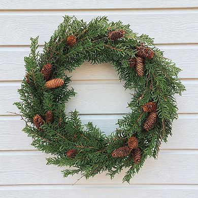 Pine Inspired Holiday Wreath With Layered Foliage For Door Hanging, Wall Decor, Mantel Display