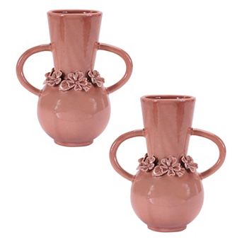 Stoneware Vase Set of 2 with Shiny Glaze for Coffee Table, Bookshelf, or Layered Display