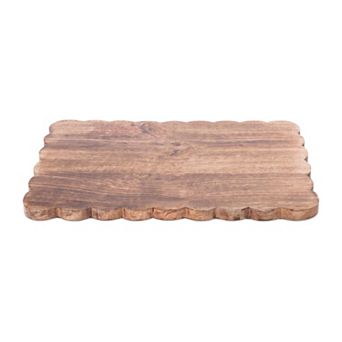 Rectangular Mango Wood Tray Scalloped Edges Decorative Tray for Candles and Vases