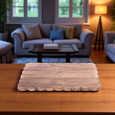 Rectangular Mango Wood Tray Scalloped Edges Decorative Tray for Candles and Vases