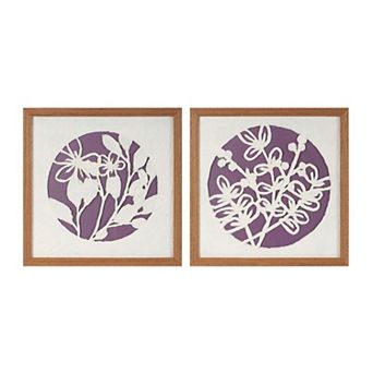 Set of 2 Floral Wall Art Framed Prints with Layered Design and Matte Border Square Wall Decor