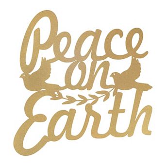 Peace On Earth Metal Wall Plaque Holiday Sentiment Dove Leaf Design Vertical Wall Decor for Living