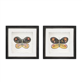 Butterfly Wall Decor Set of 2 Wood Acrylic Framed Floral Butterfly Plaques Bedroom Entryway