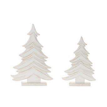Wood Pine Tree Tabletop Decor 2 pc Christmas Mantel Decor