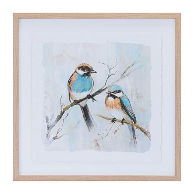 Set of 2 Framed Bird Wall Art Painted Birds on Branches Prints Square Wall Decor for Living Room