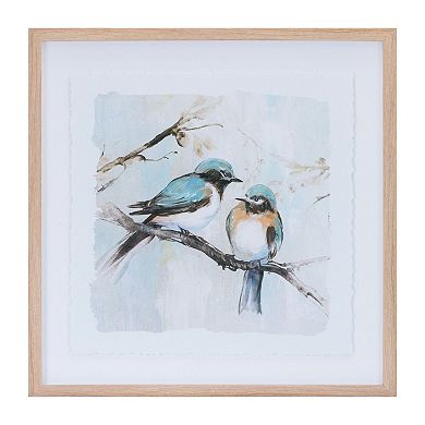 Set of 2 Framed Bird Wall Art Painted Birds on Branches Prints Square Wall Decor for Living Room