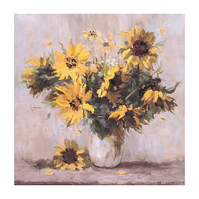 2PC Sunflower Canvas Wall Art Vase Floral Arrangement Textured Print Square Wall Decor for Entryway
