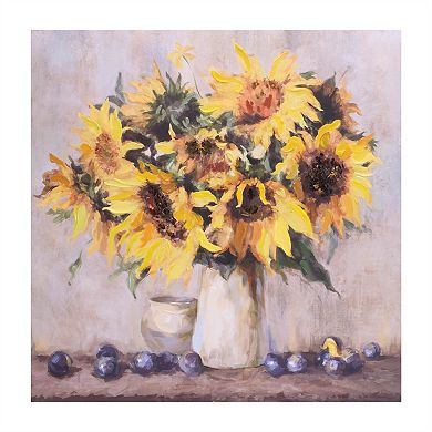 2PC Sunflower Canvas Wall Art Vase Floral Arrangement Textured Print Square Wall Decor for Entryway