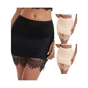 3 Packs Women's Anti-Static Above Knee Half Slip Solid Regular Fit Lace Hem Short Under Dresses