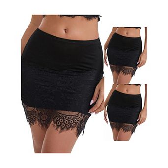 3 Packs Women's Anti-Static Above Knee Half Slip Solid Regular Fit Lace Hem Short Under Dresses
