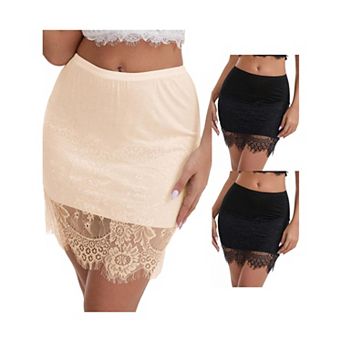 3 Packs Women's Anti-Static Above Knee Half Slip Solid Regular Fit Lace Hem Short Under Dresses
