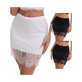 3 Packs Women's Anti-Static Above Knee Half Slip Solid Regular Fit Lace Hem Short Under Dresses