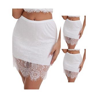 3 Packs Women's Anti-Static Above Knee Half Slip Solid Regular Fit Lace Hem Short Under Dresses