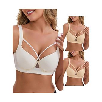 3 Packs Women's 3/4 cup Push-Up Underwire Support Front Cross Lingerie Adjustable Straps Bras