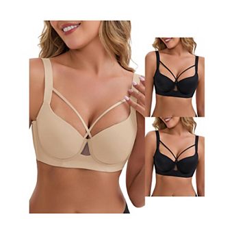 3 Packs Women's 3/4 cup Push-Up Underwire Support Front Cross Lingerie Adjustable Straps Bras
