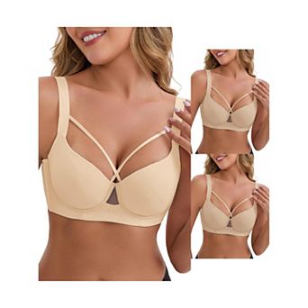 3 Packs Women's 3/4 cup Push-Up Underwire Support Front Cross Lingerie Adjustable Straps Bras