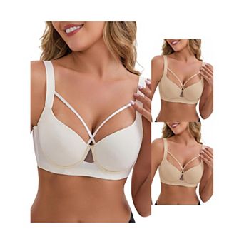 3 Packs Women's 3/4 cup Push-Up Underwire Support Front Cross Lingerie Adjustable Straps Bras