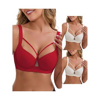 3 Packs Women's 3/4 cup Push-Up Underwire Support Front Cross Lingerie Adjustable Straps Bras