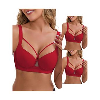 3 Packs Women's 3/4 cup Push-Up Underwire Support Front Cross Lingerie Adjustable Straps Bras