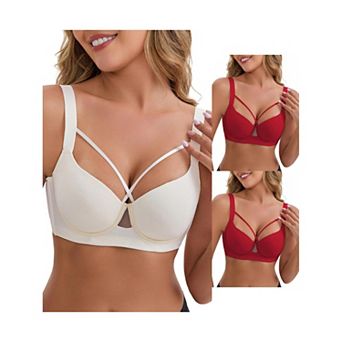 3 Packs Women's 3/4 cup Push-Up Underwire Support Front Cross Lingerie Adjustable Straps Bras