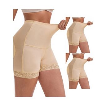 3 Packs Women's Lace Padded Shaping Shorts High-Waisted Tummy Control Hip-Lifter Control Panties