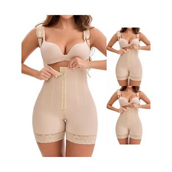 3 Packs Women's Lace Trim Open-Bust Adjustable Straps Front Hooks Tummy Control Hip Lifter Bodysuits