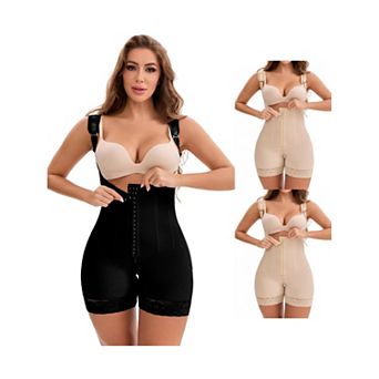3 Packs Women's Lace Trim Open-Bust Adjustable Straps Front Hooks Tummy Control Hip Lifter Bodysuits