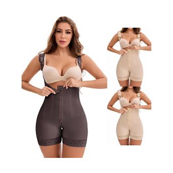 3 Packs Women's Lace Trim Open-Bust Adjustable Straps Front Hooks Tummy Control Hip Lifter Bodysuits