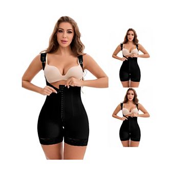 3 Packs Women's Lace Trim Open-Bust Adjustable Straps Front Hooks Tummy Control Hip Lifter Bodysuits